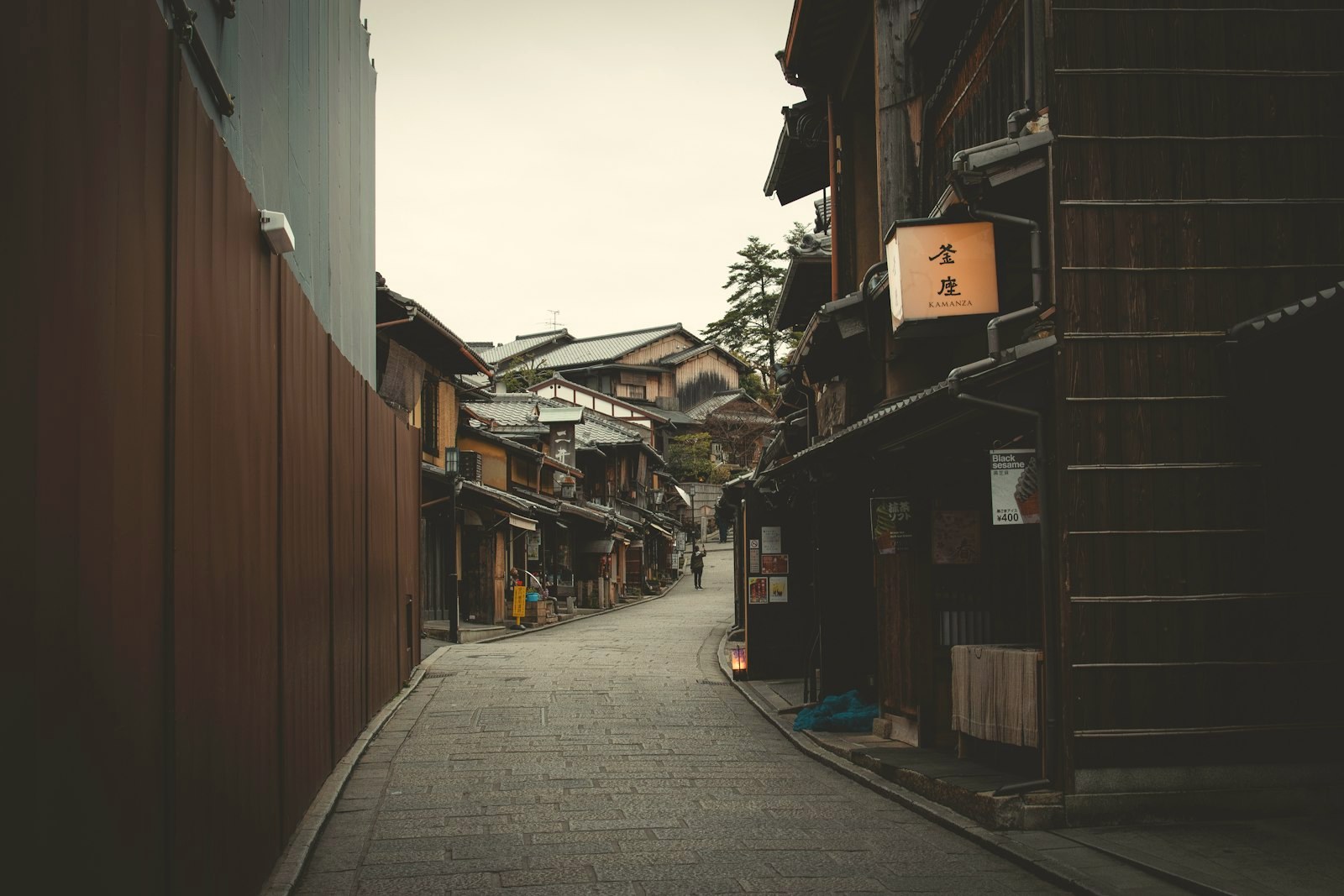 A quiet stone lane in an old Japanese town