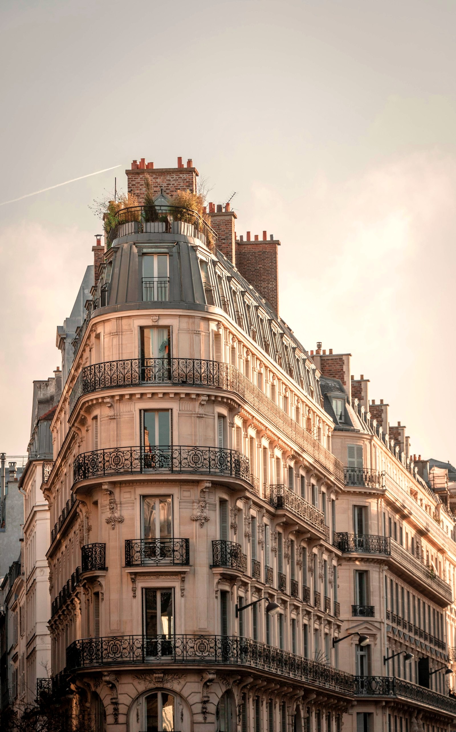 Haussmann facades and balconies on a Paris corner
